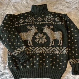 Vintage Polo By Ralph Lauren Men's Green Moose Sweater